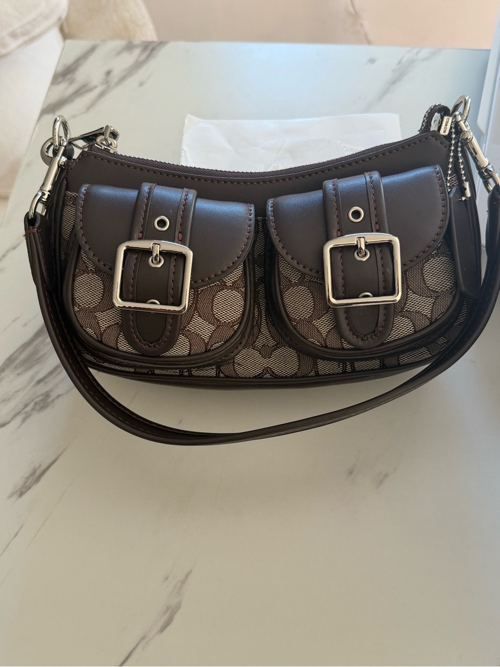 Signature Canvas Shoulder Bag with Buckle Detail